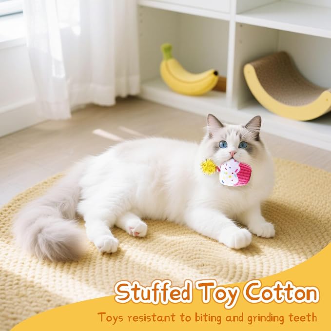 ADABOO 4PCS Cat Birthday Toy Set, Birthday Cake and Crown, Plush Catnip Toy with Crinkle Paper & Tinsel, Soft Interactive Toy, Perfect for Cat Lovers
