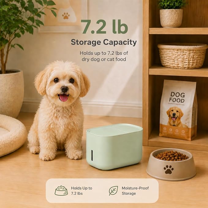 Zuutii Dog Food Storage Container with Lid, 6.9Qt Pet Food Storage Bin for Dry Dog & Cat Food, Moisture-Proof Kibble Container, Holds Up to 7.2 lbs(Creamy Green)