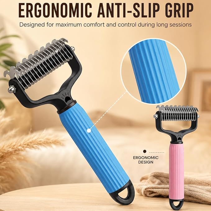 Pet Grooming Brush, Double-Sided Deshedding Dematting Tool for Dogs & Cats, Detangling Tool For Matted Fur, Ideal For Medium Or Long Haired Breeds (2Mix)