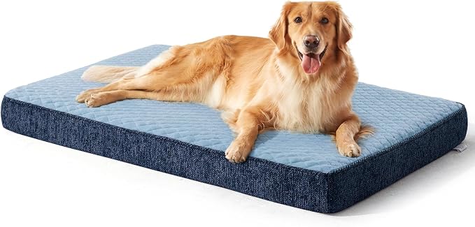 JOEJOY XL Dog Beds Large Sized Dog, Orthopedic Big Dogs Crate Bed with Washable Removable Cover, Extra Thick Egg-Crate Memory Foam Pet Beds up to 80 lbs, Blue, 41"x27"