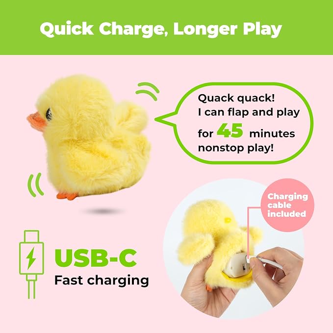 Catify Best Pet Supplies Flapping Duckling, Chick & Bird Cat Toy - Motion-Activated Wings, Realistic Chirps, Catnip-Infused Plush, USB-Rechargeable Indoor Cats & Kittens, Self-Play Enrichment - Yellow
