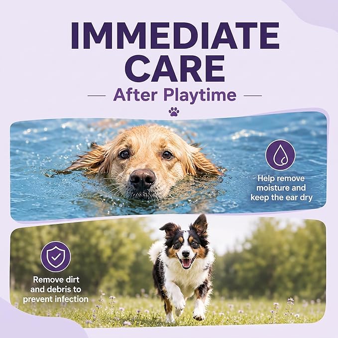 Pjordo Pet Ear Cleaner for Dog & Cat, Natural Formula - Aloe & Witch Hazel | Pet Ear Wash for Soothing Ear Itching & Deodorize, Ear Finger Wipes for Removing Ear Wax & Dirt, Suitable for Ear Daily Care