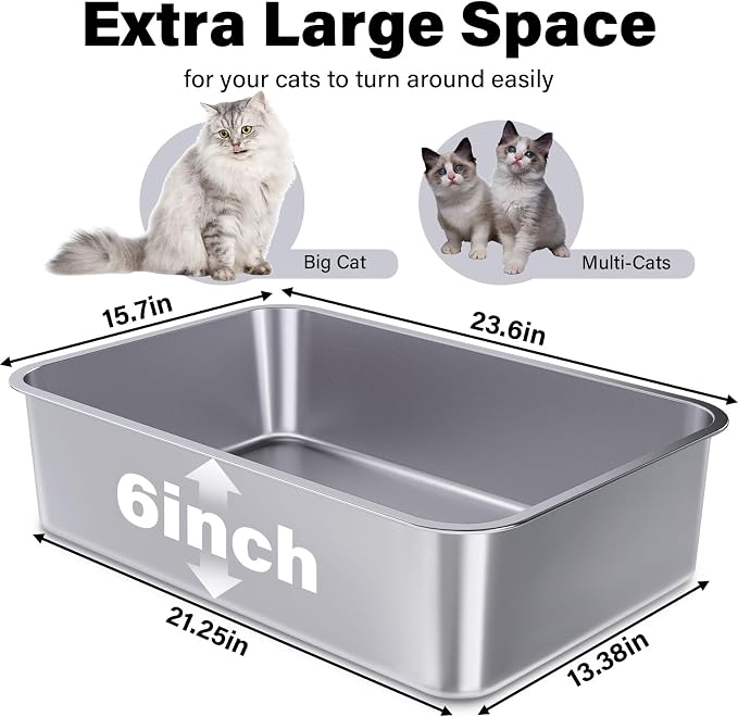 Stainless Steel Litter Box, 23.6"x15.7"x6"(Height) Metal Litter Box 4 Pack,Easy to Clean,Non Stick No Smell Steel Cat Litterbox,XL
