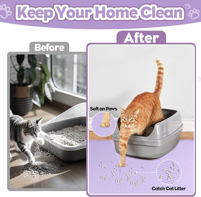 Silicone Cat Litter Mat for Litter Box 40”x28” Large Cat Mat, Purple | Waterproof, Non-Slip, Leak-Proof Rug Mat with Lip, Easy to Clean, Extra Large Litter Catcher Mat for Floor
