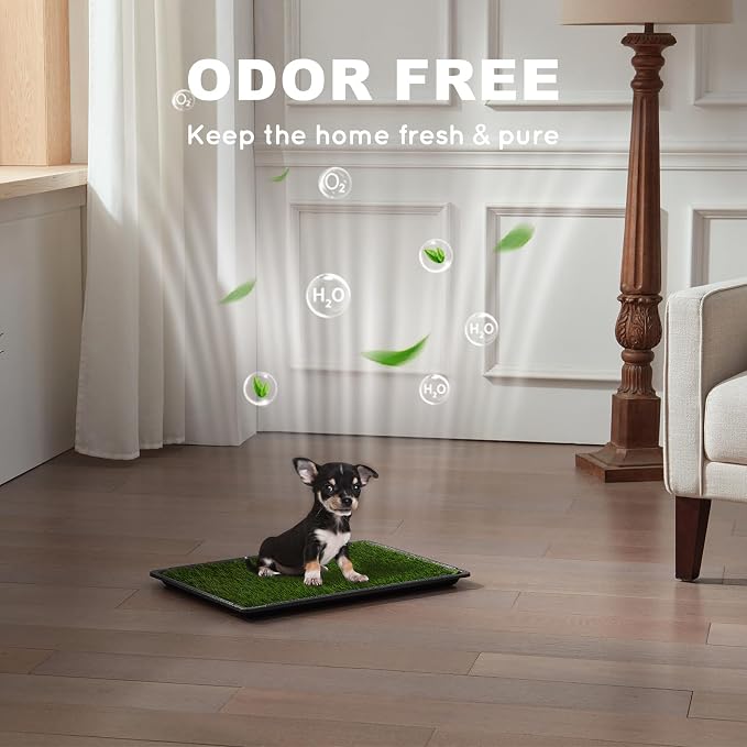 HQ4US 4LEGS Dog Grass Pad with Tray Small 23" x 16", Dog Puppy Litter Box with Odor Free Artificial Grass Pee Pads for Dogs Potty Tray with Hemmed Edge, Realistic for Indoor Balcony