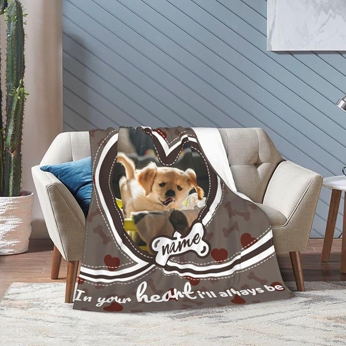 Nxwdwqa Personalized Dog Blanket Throws with Photos, Custom Pet Name Blanket, Dog Gifts for Pet Lovers, Customized Puppy Blanket for Adult Kid Birthday Christmas Fathers Mothers Valentines Gift