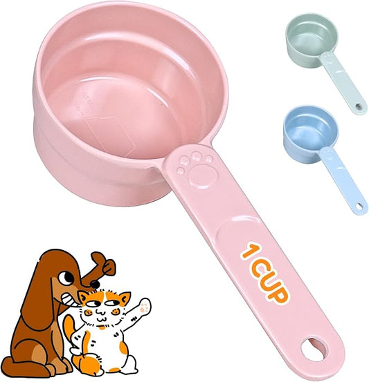 1 Cup Dog Food Scoop, Extra Long Handle Sturdy Melamine Pet Food Measuring Scoop with Clear Marking Lines, BPA-Free, Shatterproof, Dishwasher Safe (Pink, 1 Cup)
