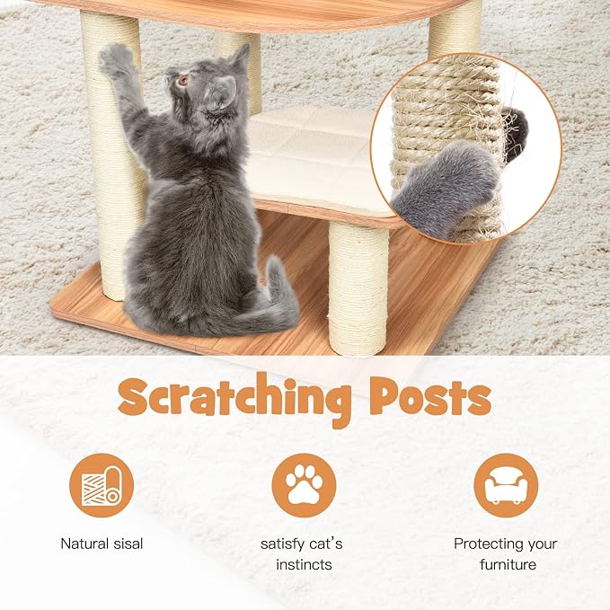 69 Inches Tall Cat Tree, Modern Wooden Cat Tower with Sisal Scratching Posts, Double-Entry Cat Condo, Multiple Jumping Platforms with Removable Soft Pads, Ideal for Indoor Cats Large Adult