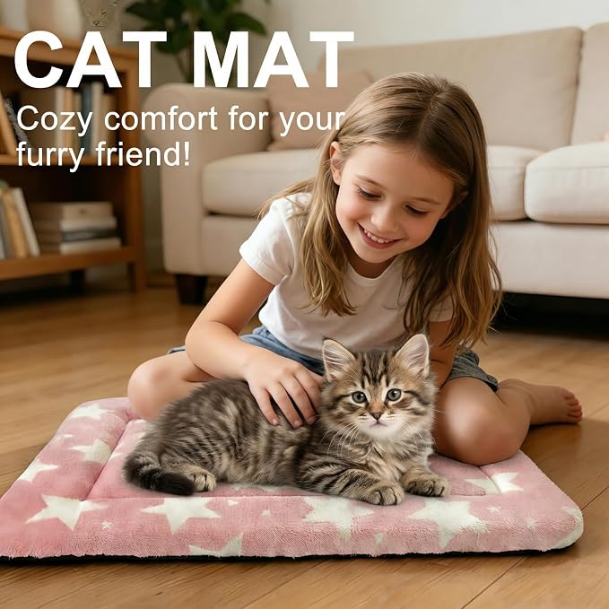 Dog Bed Mat – Soft & Comfortable Dog Kennel Pad for Crate – Durable Crate Bed & Mat for Dogs & Cats – Ideal for Crate, Kennel, and Home Use (Big&Little Stars Pink, XS(18"*14"*1.5"))