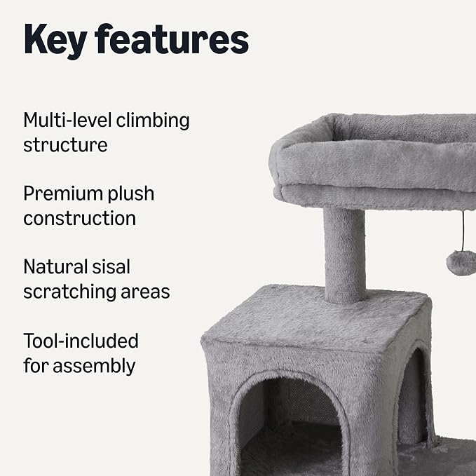 Amazon Basics Indoor Cat & Kittens Multi-Level Climbing Activity Tower with Scratching Posts, FSC Certified, 60.1" (152.7cm) H, Grey