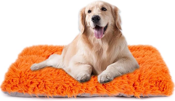 Machine Washable Dog Bed, Deluxe Plush Dog Crate Pad and Cat Bed, Anti-Slip Bottom Kennel Pad Mat, Fuzzy Pet Beds for Large, Medium, Small Dogs Breeds (Orange, 36.0" L x 24.0" W x 3.0" Th x 1 Pack)