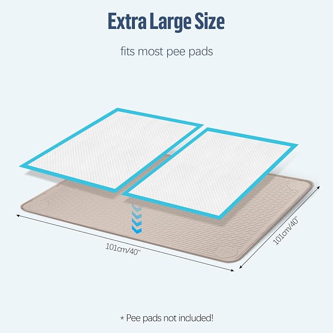 Pee Pad Holder for Dogs 40''x40'' Silicone Puppy Pee Pad Tray, Khaki | Extra Large Dog Potty Tray Leak-Proof, High Edge, No Spill Training Pads for Floor Protection, No Pee Pads