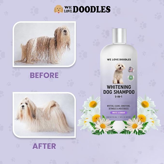 Dog Whitening Shampoo & Conditioner, Removes Stains On White Coat, USA Made | Prevents Discoloration & Brightens Fur On White Haired Dogs, Tearless, Hypoallergenic, Gentle, Natural Shampoo for Dogs, USA