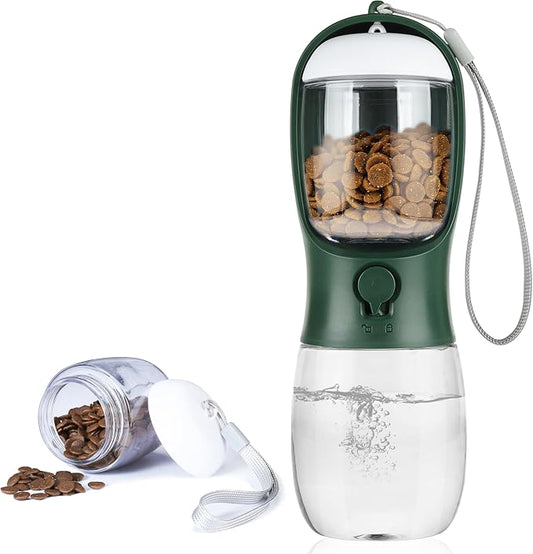 Dog Water Bottle with Food Container, Portable Leak Proof Pet Water Dispenser for Walking Hiking Travel, Puppy Essentials Accessories for Small Large Dogs, Dog Gifts (10oz/15oz/19oz)
