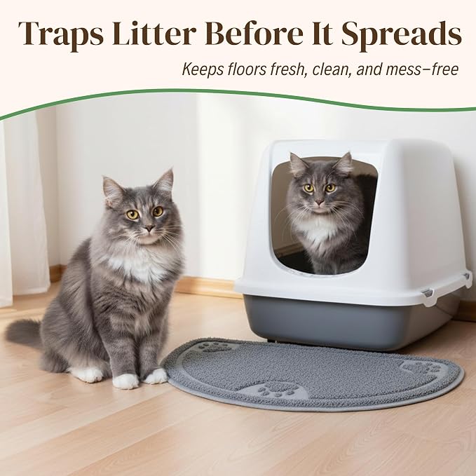 Evelots Small Cat Litter Trap Mat, Waterproof, Non-Slip, Washable, Gray | Soft absorbent mat traps litter and mess, protects floors from urine and moisture, stays in place and is machine washable.