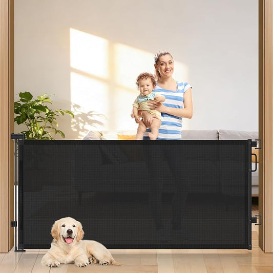 78" Retractable Extra Wide Baby Gates for Doorways, Long Mesh Dog Gate for Large Openings, Indoor Outdoor Pet Gate for Deck Porch Kitchens Hallways, 34" Height, Black