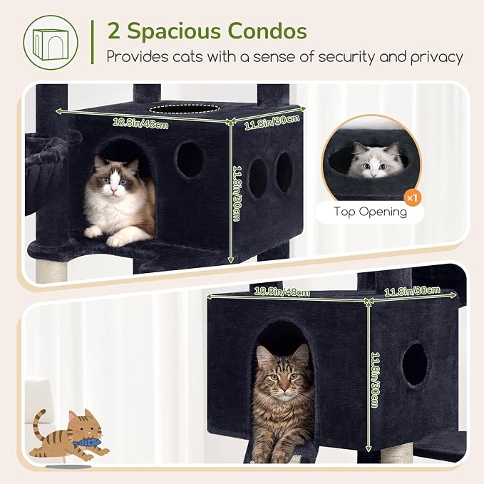 Globlazer Tall Cat Tower Extra Large Cat Tree House, S77D, Dark Grey | 77 inch Cat Climbing Tower for Indoor Cats Large Adults with 5 Scratching Posts, 2 Cat Condos, 2 Platforms