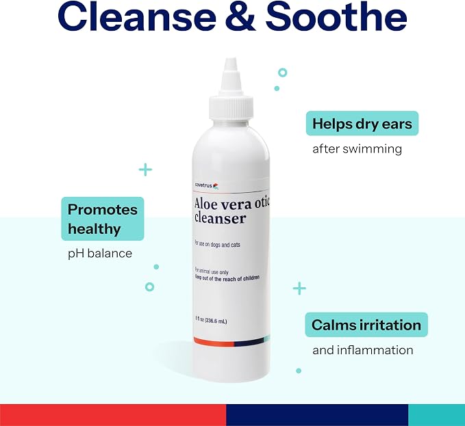 Aloe Otic Ear Cleaning Solution for Dogs & Cats, Gentle Routine Ear Cleanser with Aloe Vera, Helps Remove Wax & Dry Ears, 8 oz