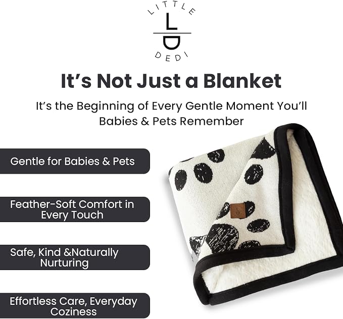 Baby & Pet Blanket 100% Cotton with Sherpa Fleece – Soft Stroller & Cuddle Blanket for Baby, Dog & Cat – Breathable, Hypoallergenic, Washable – 30x40 All-Season Blanket Black