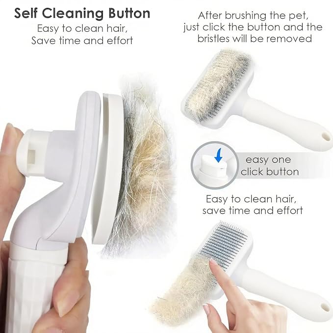 Self-Cleaning Slicker Brush, Dog Cat Bunny Pet Grooming Shedding Brush, Easy to Remove Loose Undercoat, Pet Massaging Tool Suitable for Pets with Long or Short Hair (White)