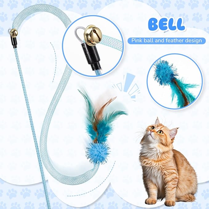 Leitee 101 Pcs Cat Interactive Toys Set with 1 Cat Paw Gift Storage Bags Feather Teaser Wand Springs Mice Fish Crinkle Balls Bell Balls Pillow, Puzzle Toys for Cats Gift Indoor(Blue)