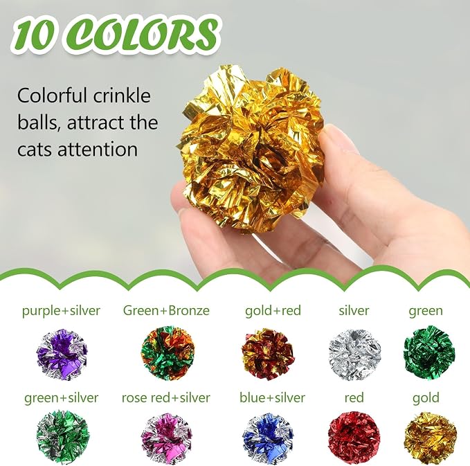 Silkfly 15 Pcs Polyester Film Crinkle Balls Cat Toys 2.36" Interactive Crinkle Ball, Colorful Balls Chew Toy for Cat Chase Ball Toys Attract Cats for Indoor Cats and Kittens to Keep Fit and Active