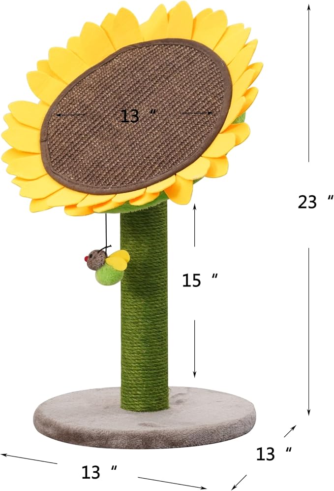 Catry Sunflower 2-in-1 Cat Scratching Post with Convertible Bed & Bee Toy | Aesthetic Sunflower Cat Scratcher with Replaceable sisal Post and Adjustable Flower Pad Ideal for Small to Medium Cats