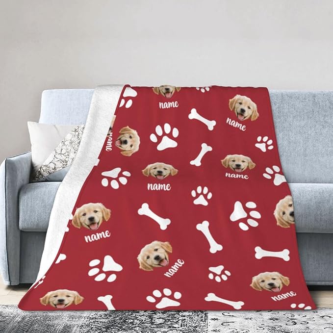 Nxwdwqa Personalized Dog Face Blanket Throws with Photos, Custom Pet Face Blanket, Dog Gifts for Pet Lovers, Customized Puppy Blanket for Adult Kid Birthday Christmas Fathers Mothers Valentines Gift