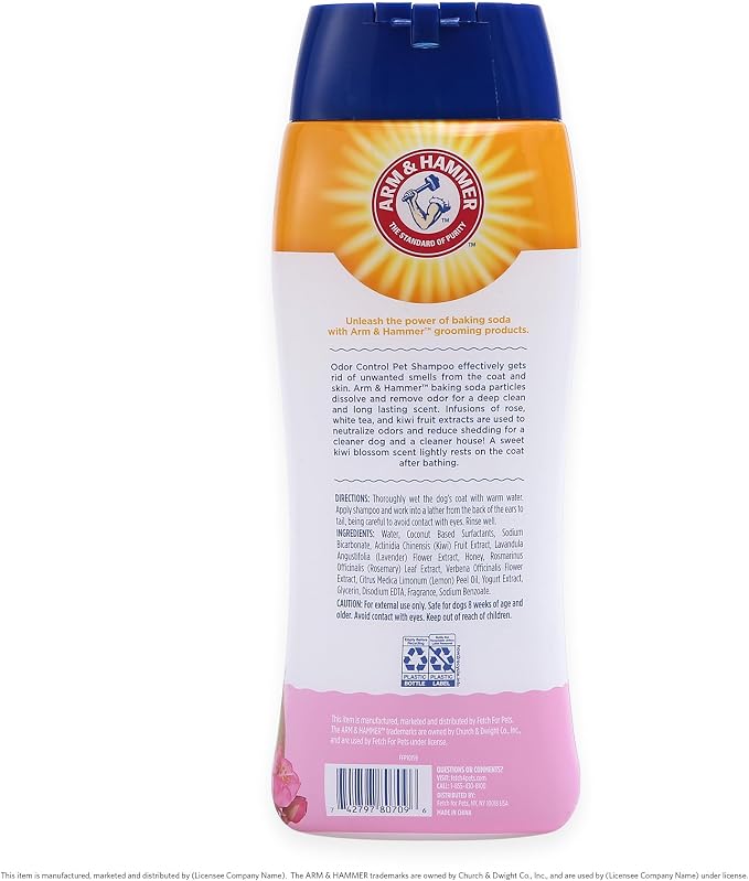 Arm & Hammer Deodorizing Dog Shampoo, Kiwi Blossom, 20 Fl Oz | Tearless, moisturizing baking soda formula for sensitive skin, safe for dogs and puppies during regular baths