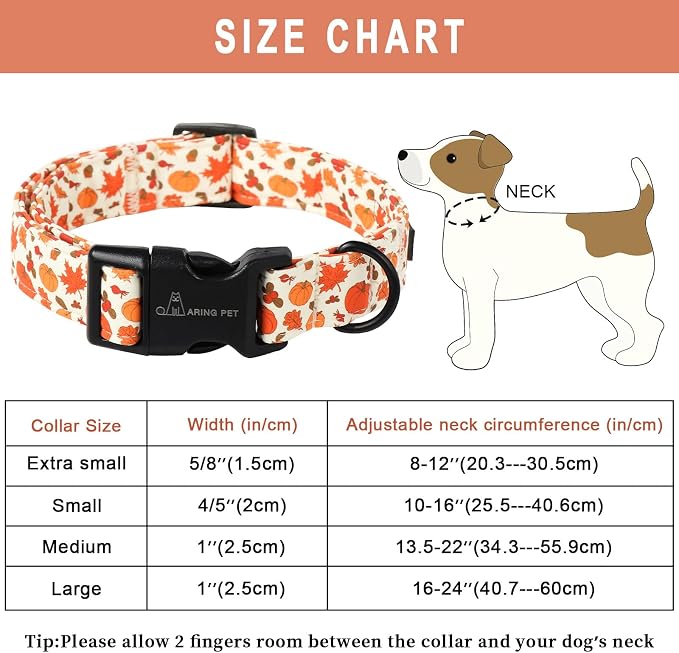 ARING PET Fall Dog Collars, Cute Autumn Pumpkin Maple Leaves Pet Collar with Quick Release Buckle for Small Medium Large Girl Boy Dogs-XS