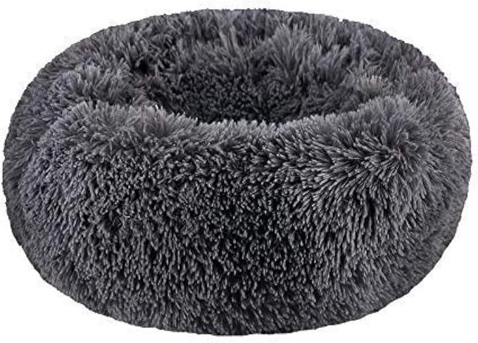 Modern Soft Plush Round Pet Bed for Cats or Small Dogs, Mini Medium Sized Dog Cat Bed Self Warming Autumn Winter Indoor Snooze Sleeping Cozy Kitty Teddy Kennel (24'' D x 8'' H, Dark Grey)