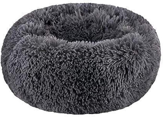 Modern Soft Plush Round Pet Bed for Cats or Small Dogs, Mini Medium Sized Dog Cat Bed Self Warming Autumn Winter Indoor Snooze Sleeping Cozy Kitty Teddy Kennel (24'' D x 8'' H, Dark Grey)