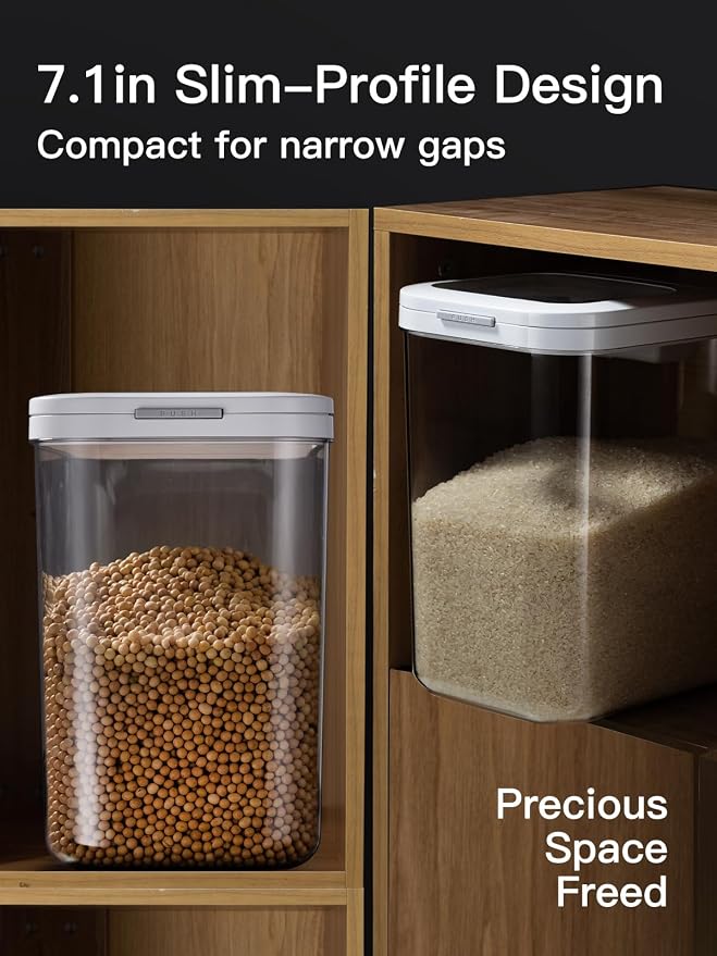 LivLab Mker 20-25 lbs Rice Dispenser with measuring spoon - Rice Container | 11.4Qt/12L Large Airtight Food Storage Rice Container for Cereal, Flour - BPA-Free PET, Slim Space-Saving