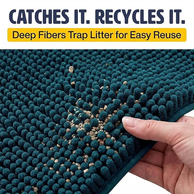 Muddy Mat® | Cat Litter Mat 24"x36", Litter Trapping Mat, Super Absorbent Scatter Control, Soft on Paws, Slip Resistant Washable Kitty Litter Mat, Traps Litter, Protects Floors, Atlantic Blue