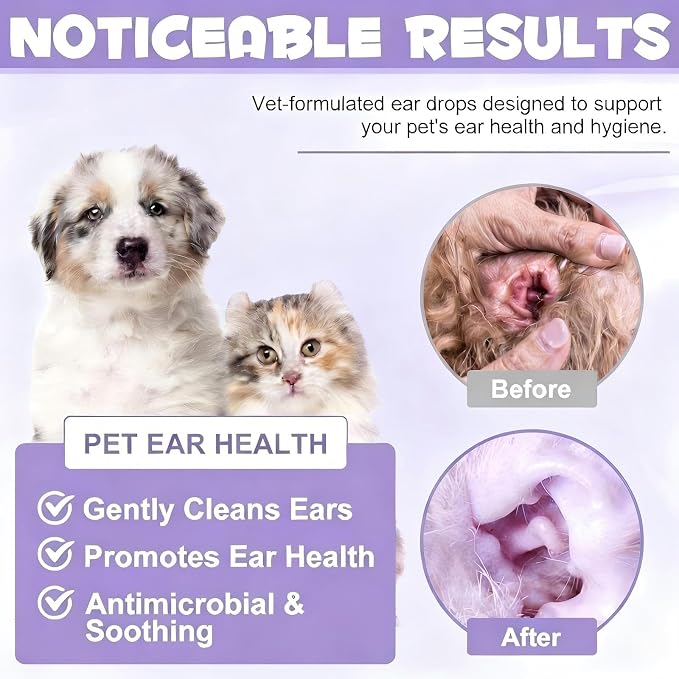 Dog Ear Drops for Infection, Vet-Recommended Dog Ear Cleaner Solution Ear Infection Treatment for Dogs & Cats, Soothe Itchy Inflamed Ears, Gently Remove Debris Wax Buildup & Eliminate Odor, 4 fl oz