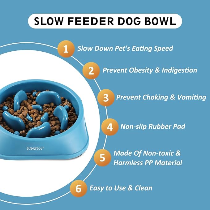 YINEYA Slow Feeder Dog Bowls, Pet Supplies That Slow Down Eating, Pet Food Bowls, Maze Dog Puzzle Feeder for Medium Breed