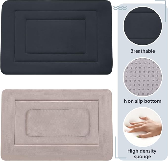 Dog Bed Soft Dog Crate Bed Pad Mat, 48 in Non Slip Bottom Washable Beds for Extra Large Dogs, Pet Bed Mattress Kennel Pad, Dark Blue Gray