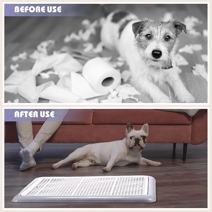 Mifoci 1 Pcs Dog Potty Tray Mesh Puppy Training Pad Holder Floor Protection Portable Pee Pad Pet Toilet Training Tray Litter Box Corner for Medium and Large Dogs (19.7 x 14.2 Inch,Gray)