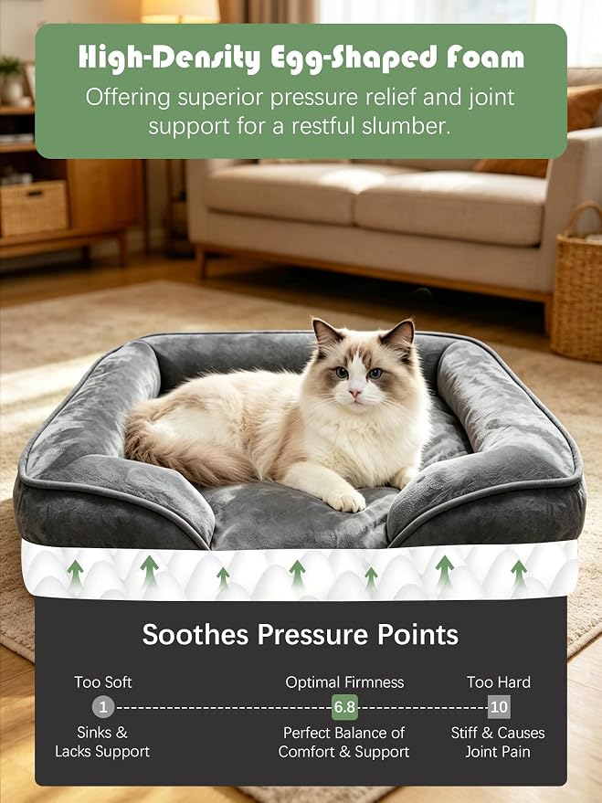 Spotted Play Orthopedic Dog Bed with Sides - Sofa Beds for Small Dogs, Supportive Foam Pet Couch Bed with Washable Removable Cover, Waterproof Lining and Non-Slip Bottom, Dark Grey - S