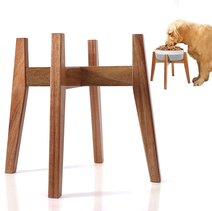 Elevated Dog Bowl Stand for Large Dogs, Wooden Raised Stand Fits 11" Bowls | Premium acacia wood stand fits 11" dog bowls for large & extra large dogs. Bowl not included