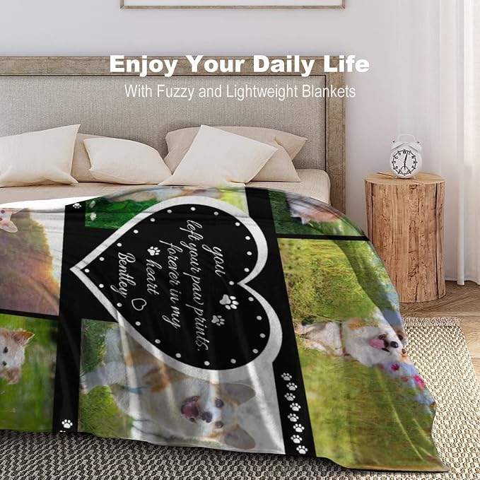Artsadd Personalized Blanket with Picture in Memory of Dog Custom Photo Blanket Memorial Pet Loss Sympathy Gift