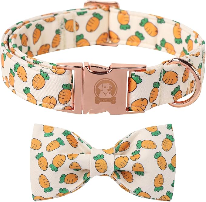 ·MR. CHUBBYFACE· Easter Dog Collar with Bowtie, Cute Carrot Easter Dog Collar with Metal Buckle,Adjustable Soft Pet Collar for Small Medium Large Dogs
