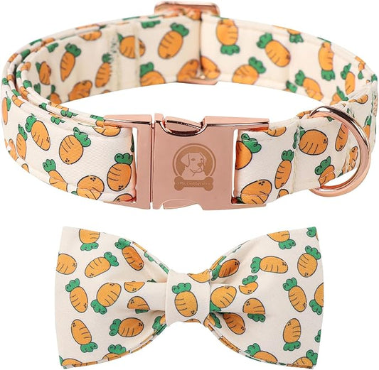 ·MR. CHUBBYFACE· Easter Dog Collar with Bowtie, Cute Carrot Easter Dog Collar with Metal Buckle,Adjustable Soft Pet Collar for Small Medium Large Dogs