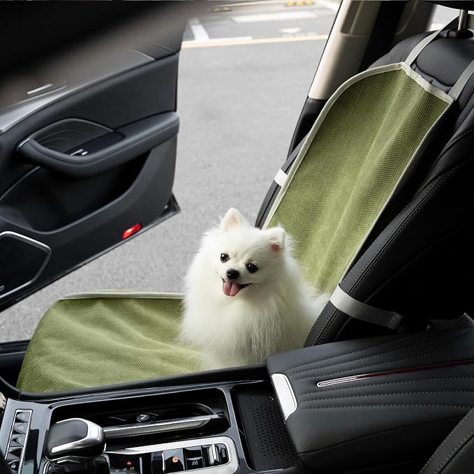 FUNNY FUZZY Dog Car Seat Cover for Front Seat, Dog Seat Cove Waterproof, Scratchproof Non-Slip Car Seat Protector, Universal Fit Most Cars, SUVs, Trucks, Green