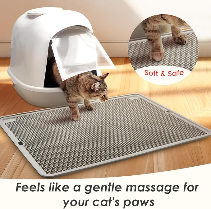 Cat Litter Mat | Litter Box Trapping Mat for Kitty | Waterproof & Anti-Tracking | Easy to Clean | Honeycomb Small Pads | Food Grade Silicone Catcher Mat | for Indoor Floor | Grey 20 * 15 in