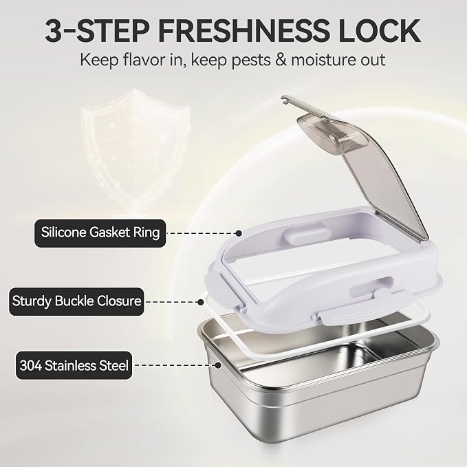 ALL FOR PAWS 304 Stainless Steel Dog Food Container, Cat Food Storage Container with Scoop, Airtight Metal Pet Food Storage Bin to Keep Food Fresh, Mouse Proof Small Storage Bin Fits Up To 11 Lbs