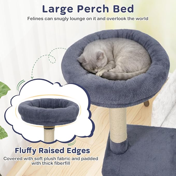 Multi-Level Cat Tree Tower, 48 Inches Tall with Sisal Scratching Posts, Condo, Tunnel with Dangling Ball Inside, Padded Top Perch, Multiple Jumping Platforms, Ideal for Indoor Cats (Dark Grey)