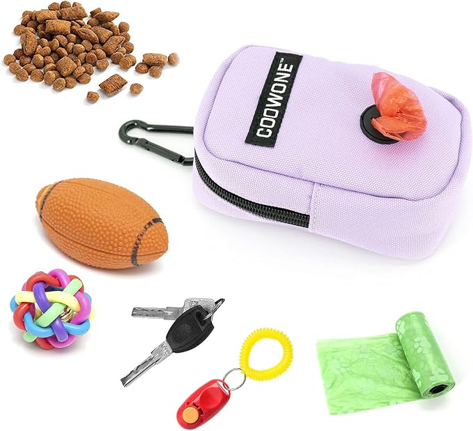 Small Treat Pouch with Dog Bags Dispenser, Portable Walking Bags, Purple