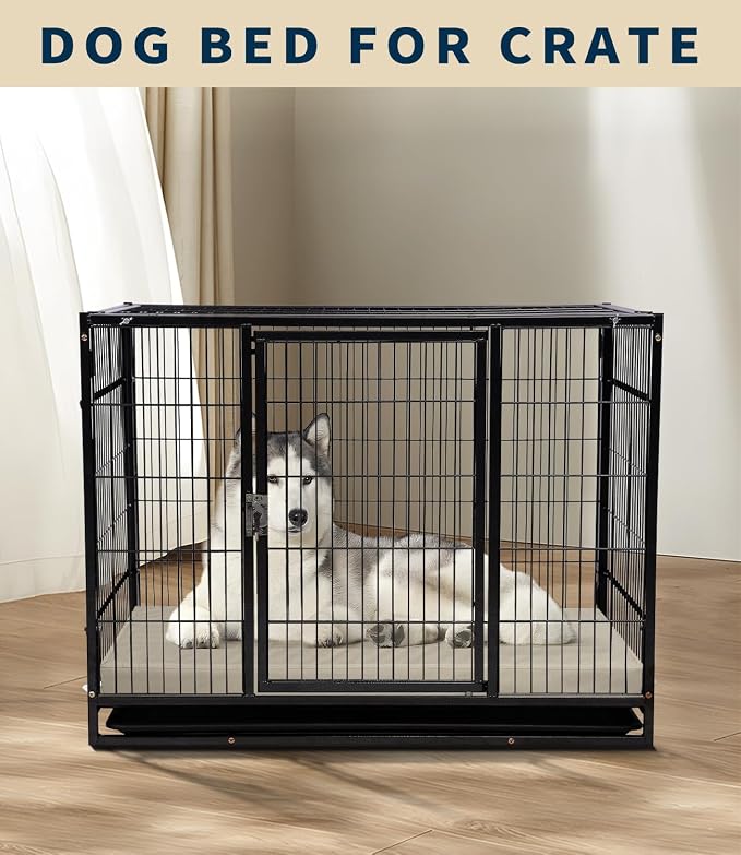 Waterproof Dog Bed for Crate Pad, Leather Brown Hair Resistant Dog Beds with Wipeable Covers, Easy Clean Large Mattress Pet Mat