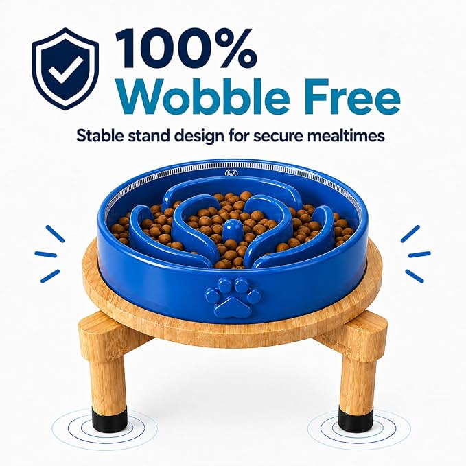 Slow Feeder Dog Bowls – Elevated Dog Bowl Slow Feeder with Bamboo Stand– Microwaveable Dog Slow Feeder for Small and Medium Dogs – Lead and BPA-Free Ceramic Pet Bowl – Pet Feeder for Fast Eaters